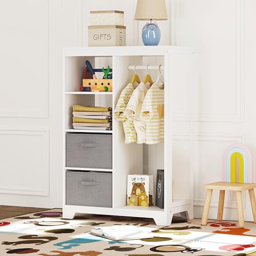 Kids Dress Up Armoire with Storage Bins and Full Length Mirror