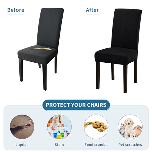 Stretch Dining Chair Covers Set of 6 - Washable Slipcovers for Protection