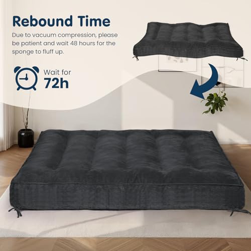 8-Inch Full Size Futon Mattress, Foldable Floor Sofa Bed in Grey Corduroy
