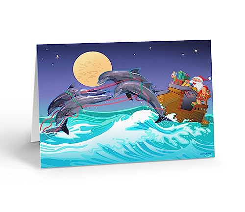 Ocean Christmas Cards with Dolphins - 12 Boxed Holiday Greeting Cards