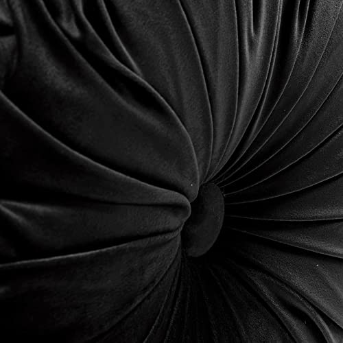 Lush Decor Round Pleated Soft Velvet Decorative Throw Pillow, 1 Count, 15" Diameter, Black - Plush Round Pillow, Seat Cushion, Decorative Pillows For Bed, Couch, Or Chair