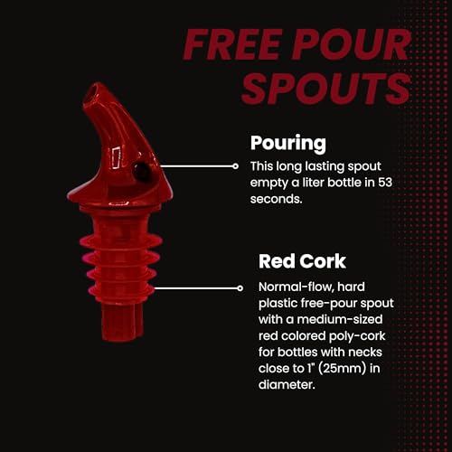 Set of 12 Medium Red Free-Pour Liquor Bottle Spouts for 750ml & 1L Bottles
