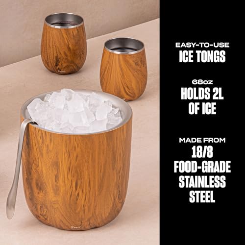 Insulated Stainless Steel Ice Bucket with Tongs 68oz