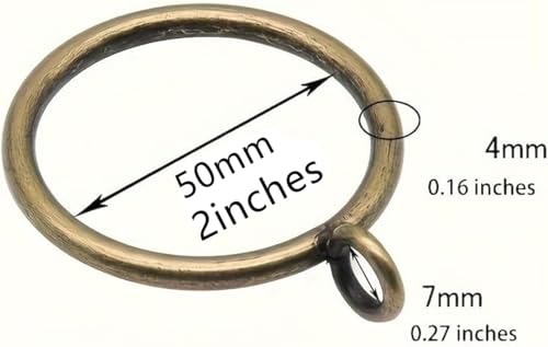 40 Pcs Antique Brass Curtain Rings with Clips - 2 Inch Heavy Duty Metal