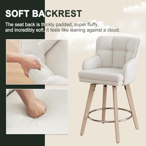 360° Swivel Counter Height Bar Stools with Back, 26-Inch Set of 2