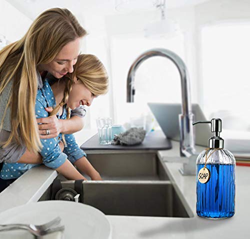 JASAI 18 oz Clear Glass Soap Dispenser with Rust Proof Stainless Steel Pump
