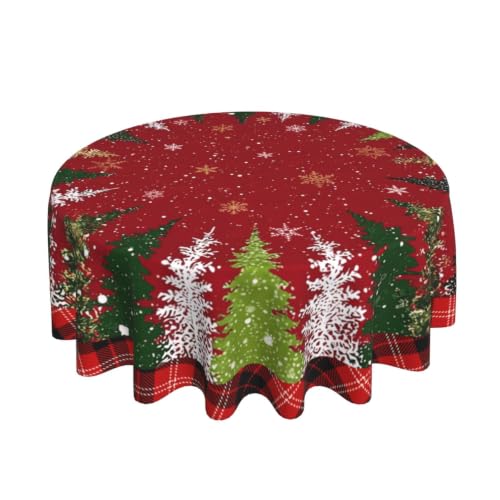 Ecixzyo Christmas Tree Round Tablecloth 60 Inch Polyester Washable Home Decor