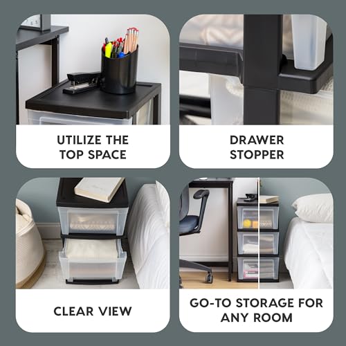3-Drawer Slim Narrow Storage Organizer Cart Clear Plastic 2-Pack