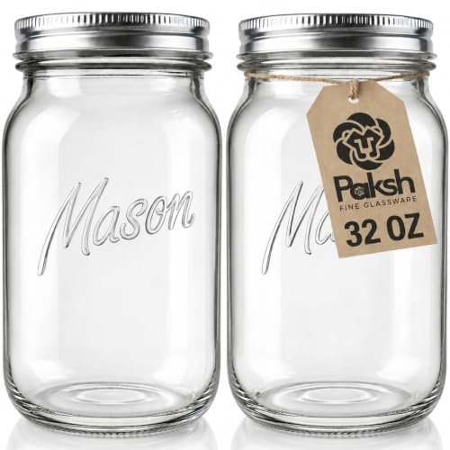 32 oz Wide Mouth Glass Mason Jars with Airtight Lids - 2-Pack