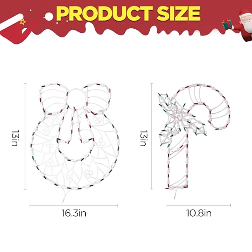 GMFINE 2-Pack Christmas Window Silhouette Lights: Wreath & Candy Cane, Plug-In Indoor/Outdoor