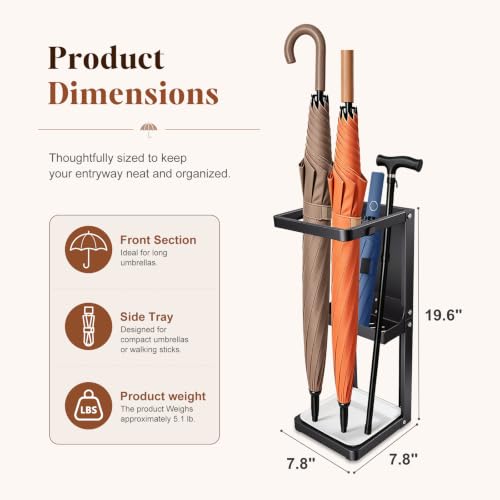 Metal Umbrella Stand for Entryway with Drip Tray and Compact Rack