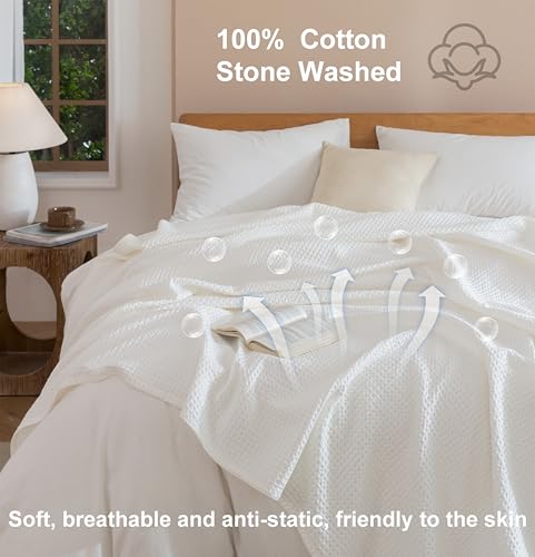 Talasily 100% Cotton King Blanket - White 108x90 in Waffle Weave, Lightweight All-Season