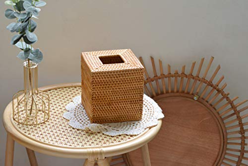 Square Rattan Tissue Box Cover, Hand Woven Wicker Tissue Holder 5.5 Inch
