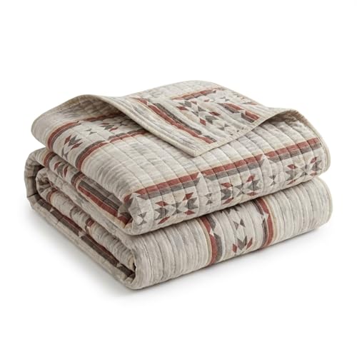 Southwestern King Quilt - 106" x 92" Cotton Bedspread in Neutral Colors