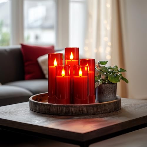 Amagic Red & Warm Yellow Flameless LED Pillar Candles with Remote Timer (5-Pack)