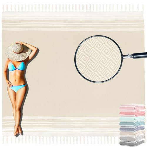 Oversized Turkish Beach Blanket, 82x88 Extra Large Sand-Free Cotton Throw