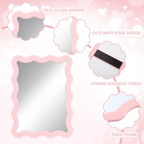 Leinuosen 1 Pcs Magnetic Locker Mirror 5"x7" Real Glass,Pink