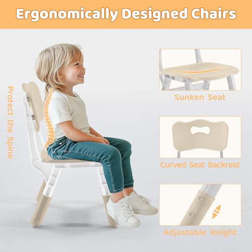 CuFun 23.6L x 23.6W x 23.6H Natural Kids Adjustable Table & Chairs Set for Ages 2-8