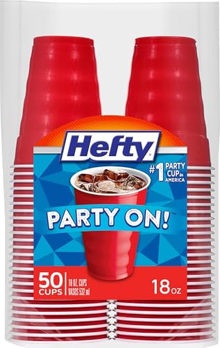 18 oz Red Disposable Plastic Party Cups - Easy Grip Cold Drink Cups (50 Pack)