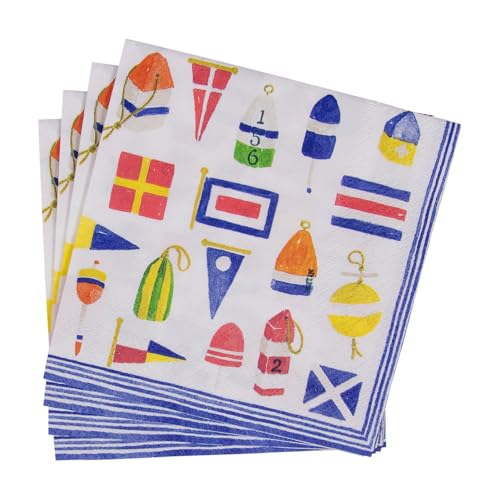 Caspari Nantucket Paper Cocktail Napkins - 20 Count, Eco-Friendly, Model 1