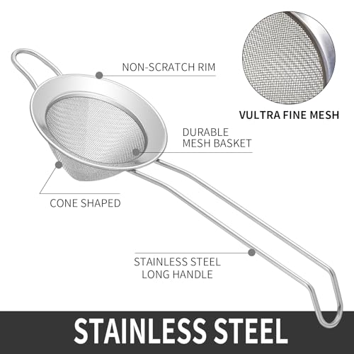 Eispap Silver Mini Stainless Steel Fine Mesh Cocktail & Tea Strainer - Small, Rust-Proof, Handle