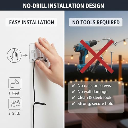 40 Pack Reusable Outdoor String Light Hooks – Waterproof Adhesive Clips