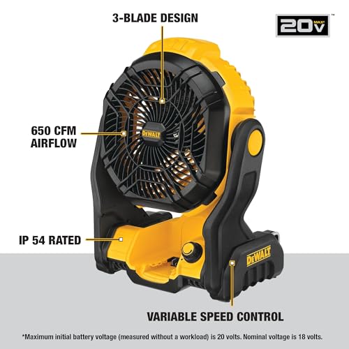 DEWALT 20V MAX Cordless Jobsite Fan, Variable Speed 650 CFM, Tool Only