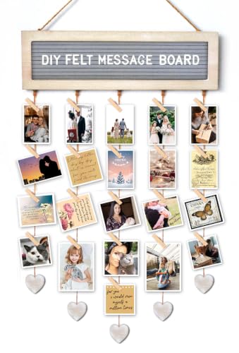 Rustic Felt Letter Board & Hanging Photo Collage Wall Display with 30 Clips