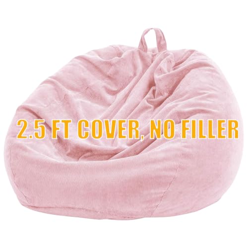 200L Corduroy Bean Bag Chair Cover for Stuffed Animal Storage, Pink