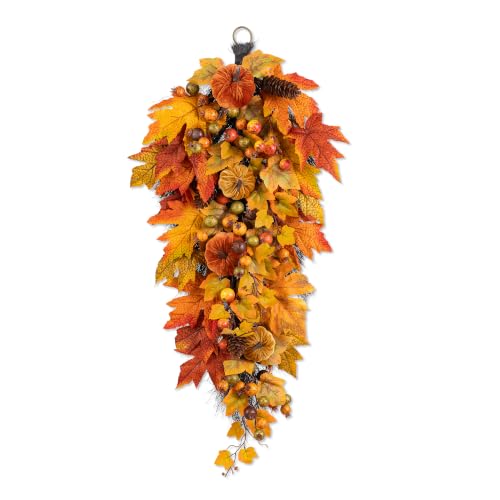 28-Inch Velvet Pumpkin Teardrop Swag with Pinecones and Berries