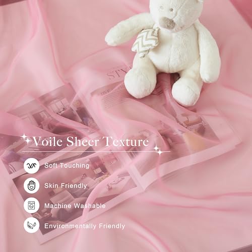 Pink Voile Sheer Bed Canopy Drapes - 114 x 180 Inch Scarf Valance Curtain