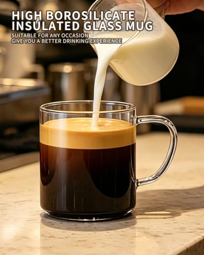 14 oz Clear Glass Coffee Mugs Set of 4 - Modern Borosilicate Tea & Drinkware