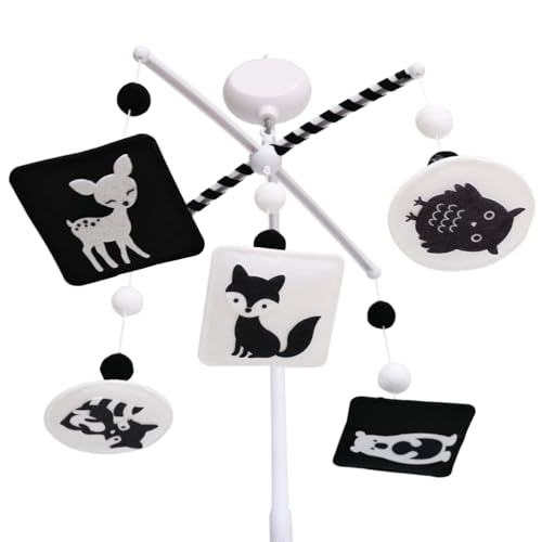 Black and White Montessori Crib Mobile with Digital Music Box - Woodland Theme