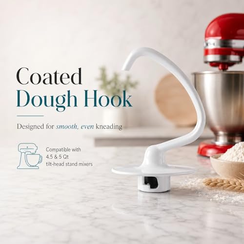 OMOVAN Coated Dough Hook for KitchenAid 4.5-5 Qt Mixers - Aluminum Kneading Tool