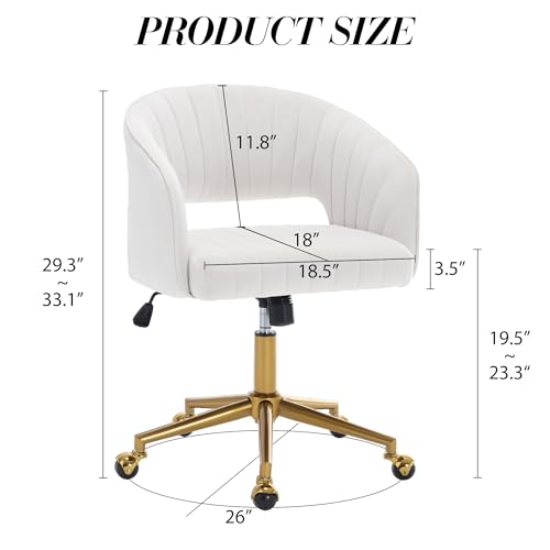 Cream Velvet Vanity Chair with Gold Base, Adjustable Swivel Desk Chair