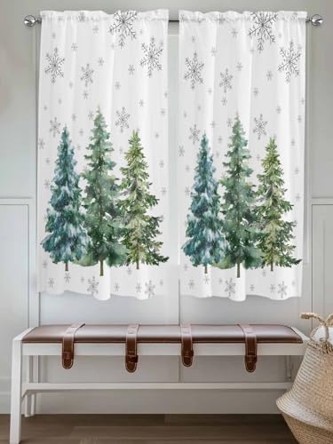 Jolunifun 52x72 in Christmas Tree Caf%C3%A9 Curtains (Pack of 2) 104x72 In Rod Pocket Panels