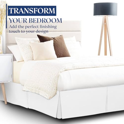 Pleated Queen Bed Skirt with 18 Inch Drop - White Microfiber Dust Ruffle
