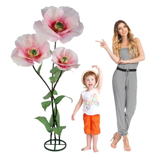 GloBloomia Pink Artificial Giant Flower 3PCS 3D Waterproof Realistic Decor