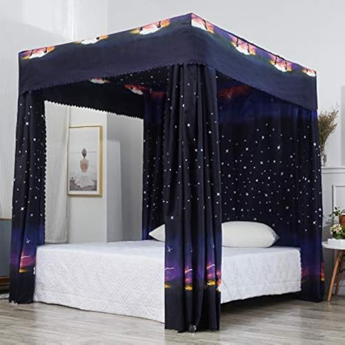 4-Corner Post Bed Canopy Curtain - Twin Size Black Polyester Bed Drape