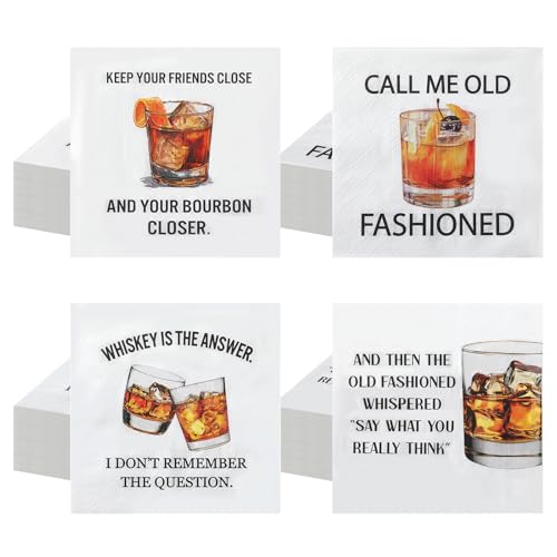 Gueevin 100 Pack Funny Whiskey Cocktail Napkins 5x5 Inch for Parties & Bars