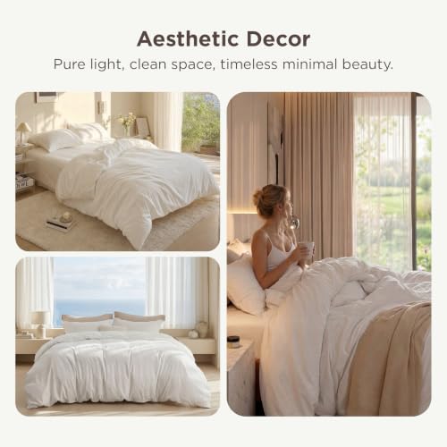 Queen Duvet Cover Set with Deep Pocket Fitted Sheet - 4-Piece White Bedding