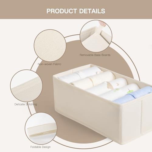 10-Pack Foldable Drawer Organizer Bins for Clothes, Socks, and Nursery Storage (Beige)