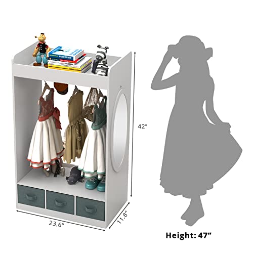 Kids Dress-Up Storage Wardrobe with Mirror and 3 Drawers, White