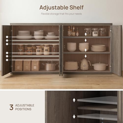 Modern Fluted Buffet Sideboard Cabinet with Adjustable Shelves