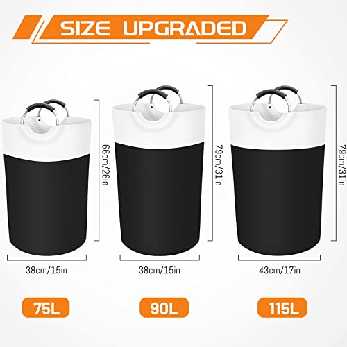 BlissTotes 90L Large Laundry Basket, Freestanding Collapsible Hamper with Aluminum Handles, Black Waterproof Fabric
