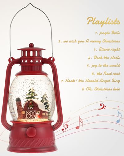 Musical Christmas Snow Globe Lantern with Swirling Glitter and 6H Timer