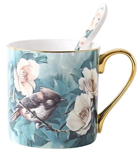 Turquoise Bone China Teacup 12oz Birds & Trees - YBK Tech