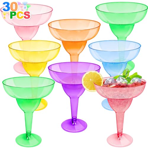 30 Pack Neon Plastic Margarita Glasses 12 oz Disposable Cocktail Cups for Parties