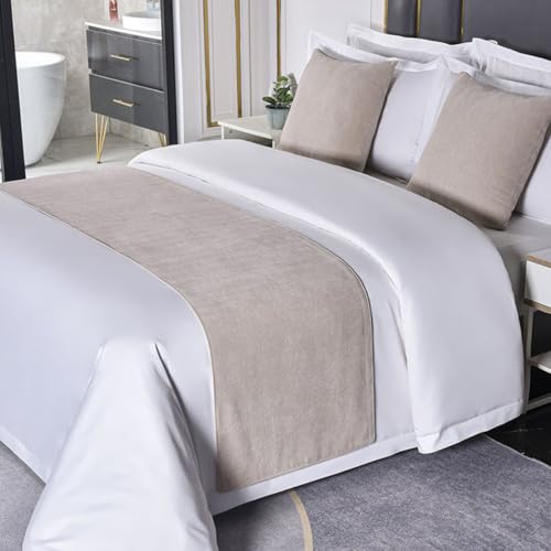 Chenille Bed Runner for Bedroom & Hotel - 50x240cm Khaki, Soft Decorative Bed End Cover