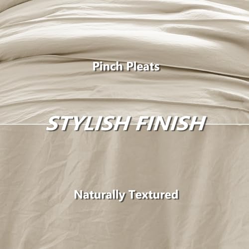 King Size 7-Piece Comforter Set in Beige with Pinch Pleat Design